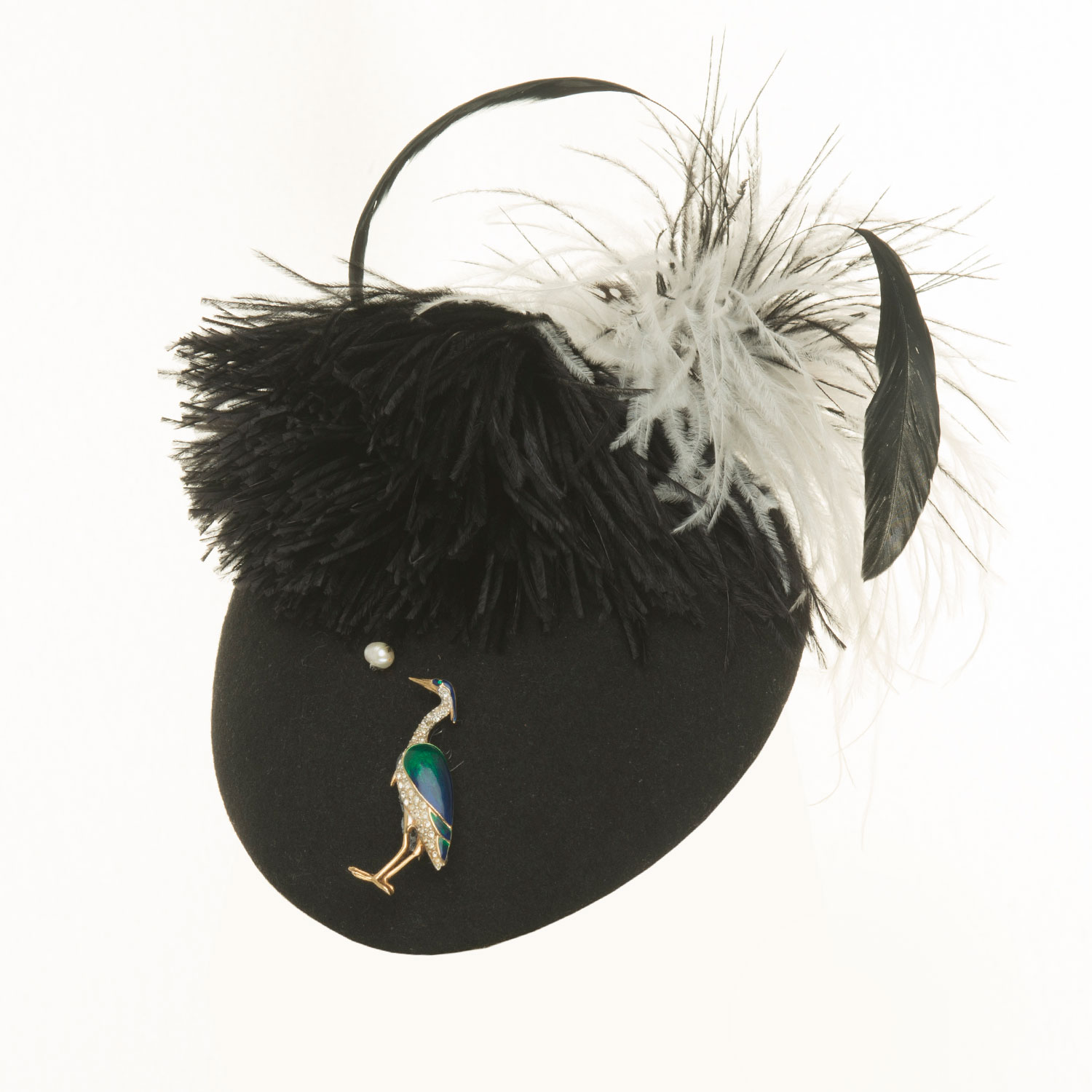 PEAR STORK AND FEATHER PILLBOX HAT